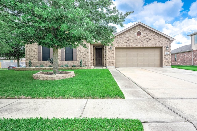 view of front facade with an attached garage, concrete driveway, and brick siding