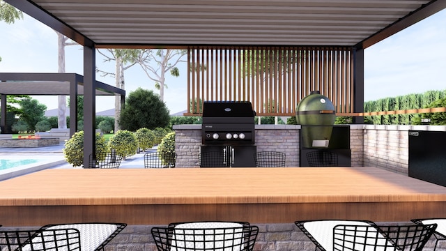 208 S Empress Green Pl, Montgomery, TX 77316 - view of patio featuring a swimming pool, outdoor dining area, a grill, and area for grilling