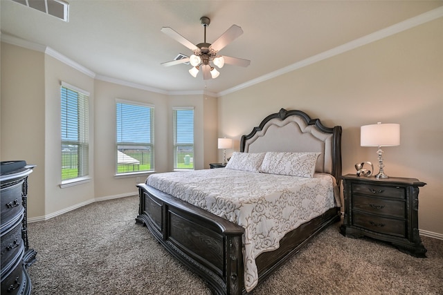 23109 Zinfandel Dr, Alvin, TX 77511 - carpeted bedroom featuring ornamental molding, baseboards, and ceiling fan