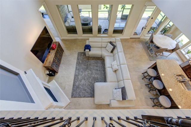 living room featuring tile patterned flooring