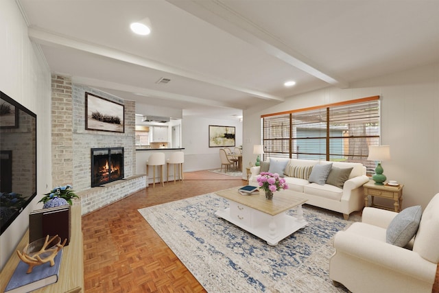 12510 Deep Spring Ln, Houston, TX 77077 - living room with a fireplace and beam ceiling