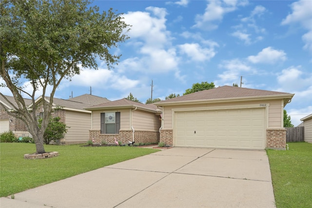 ranch-style home featuring a front yard and brick siding