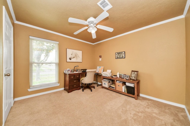 office featuring crown molding, carpet flooring, and a wealth of natural light