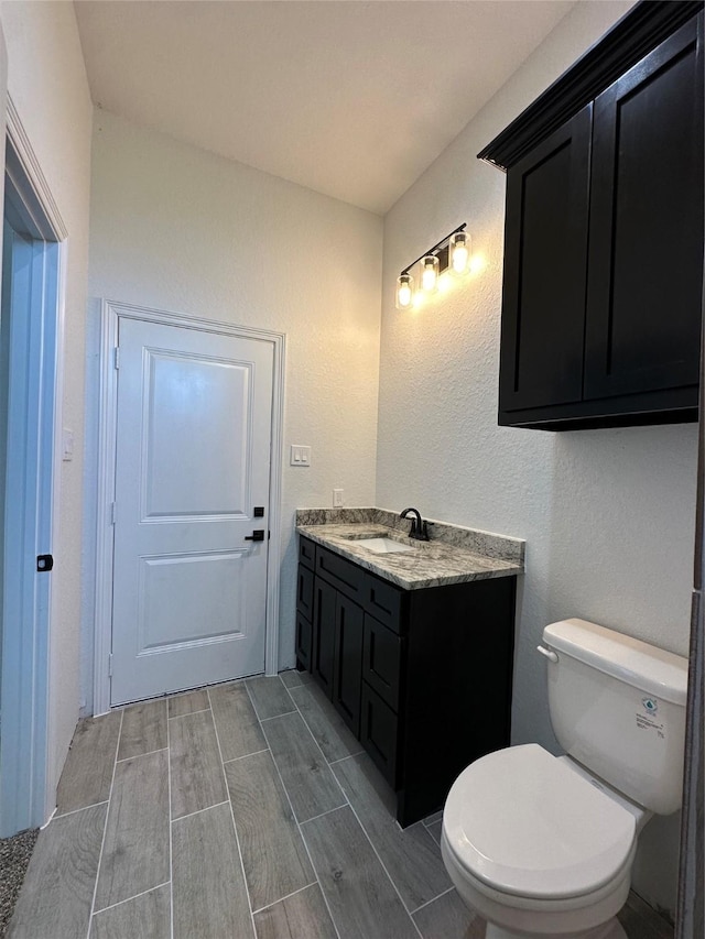 507 Kickapoo Dr, Anahuac, TX 77514 - bathroom featuring vanity, wood finish floors, and toilet