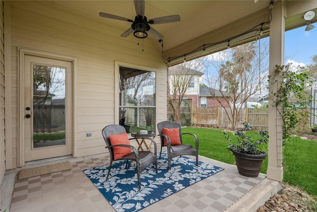 28406 Green Mill Ct, Spring, TX 77386 - view of patio / terrace with fence and ceiling fan