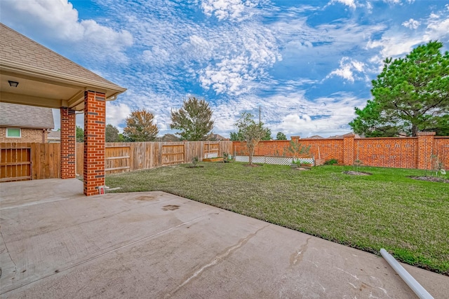 view of yard featuring a fenced backyard and a patio area