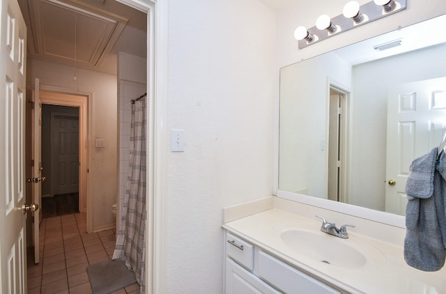 full bath featuring tile patterned floors, vanity, and visible vents