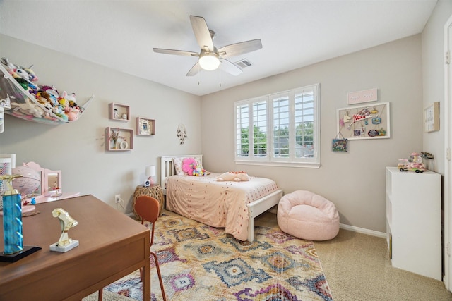 14718 Kings Head Dr, Houston, TX 77044 - bedroom with baseboards, carpet flooring, ceiling fan, and visible vents