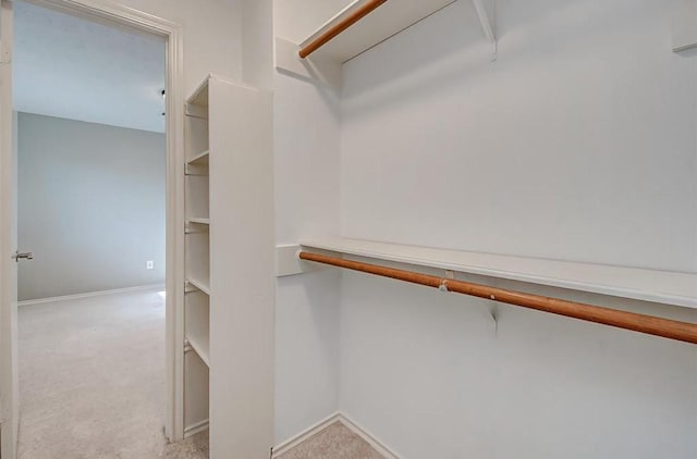 spacious closet featuring light carpet