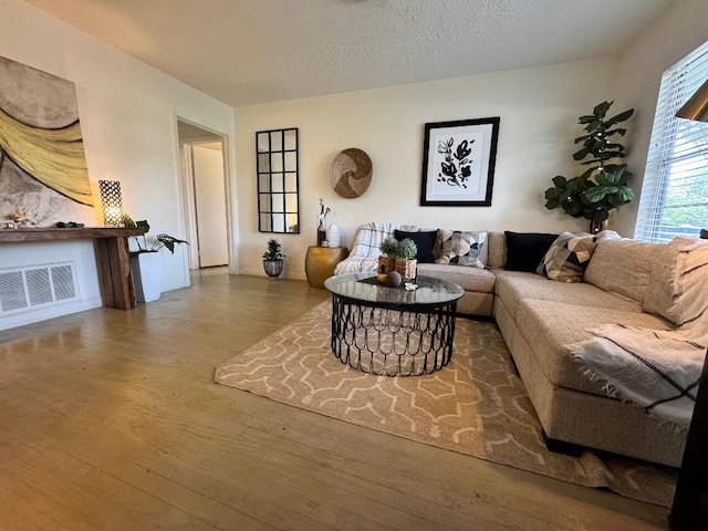 7006 Jalna St, Houston, TX 77055 - living area featuring wood finished floors and a textured ceiling