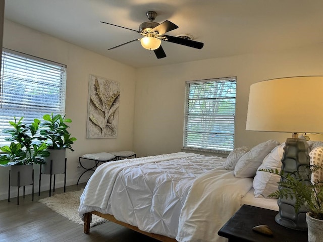 7006 Jalna St, Houston, TX 77055 - bedroom featuring multiple windows, wood finished floors, baseboards, and ceiling fan