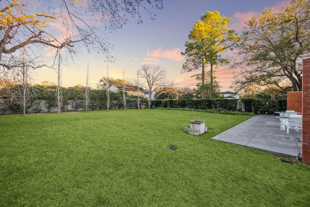 view of yard featuring a patio and a fenced backyard