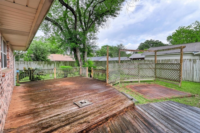 wooden deck with a fenced backyard