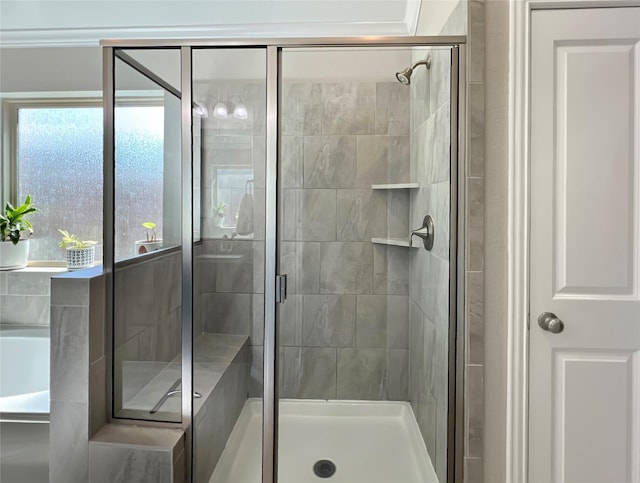 full bathroom with plenty of natural light and a stall shower