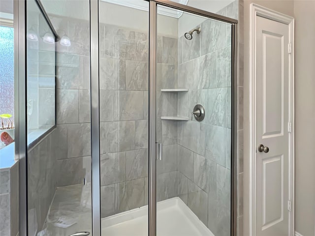full bath with a shower stall