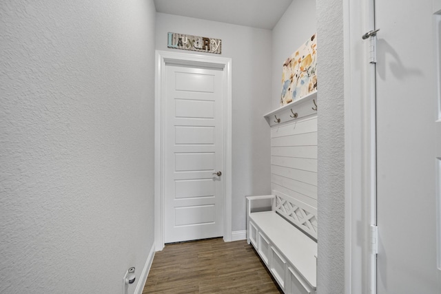 4381 Victoria Pine Dr, Spring, TX 77386 - mudroom with dark wood-type flooring, baseboards, and a textured wall