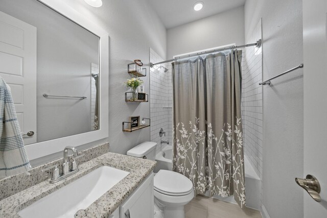 4381 Victoria Pine Dr, Spring, TX 77386 - bathroom with shower / bath combo, toilet, and vanity