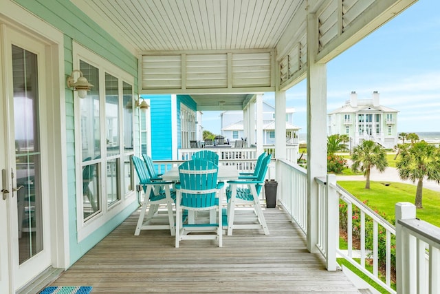 exterior space with a water view