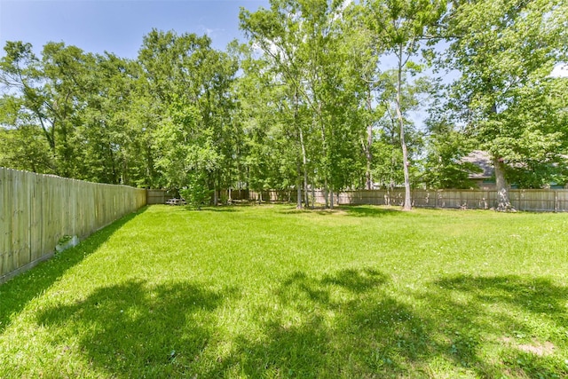 view of yard with a fenced backyard