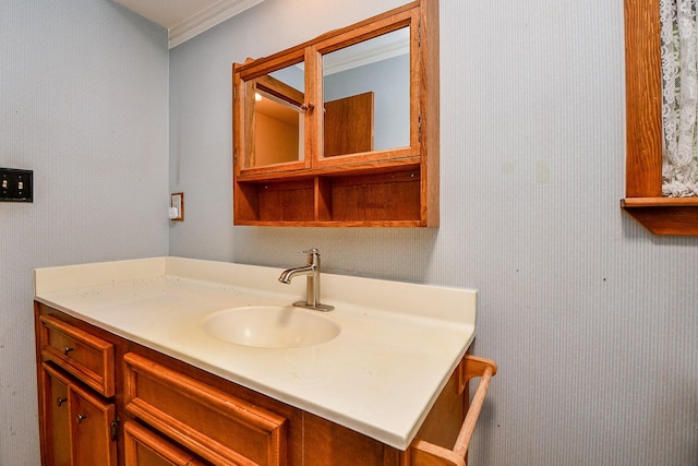 406 Hidden Creek Cir, Sealy, TX 77474 - bathroom with vanity and ornamental molding