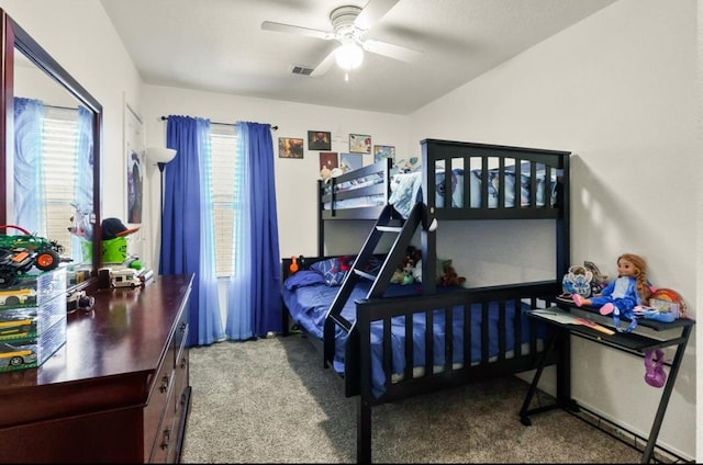 1942 Macondray Dr, Humble, TX 77396 - bedroom with carpet floors, a ceiling fan, and visible vents