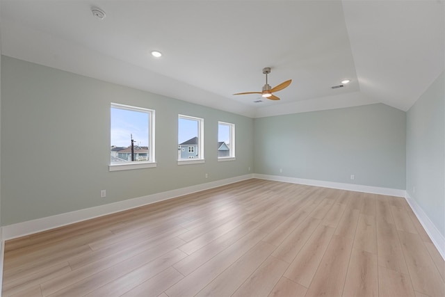 4042 Miramar Ct, Galveston, TX 77554 - spare room featuring light wood-style floors, a ceiling fan, baseboards, recessed lighting, and visible vents
