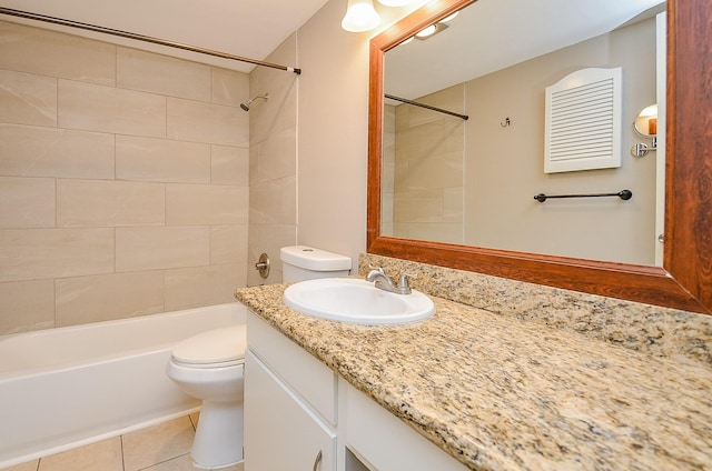 full bathroom featuring vanity, tile patterned flooring, shower / bathing tub combination, and toilet