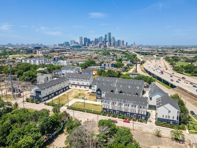 drone / aerial view with a city view
