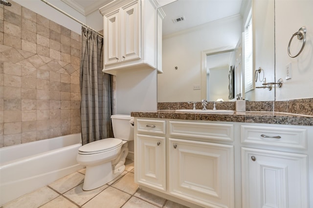 5217 Beech St, Bellaire, TX 77401 - bathroom featuring crown molding, vanity, toilet, and visible vents