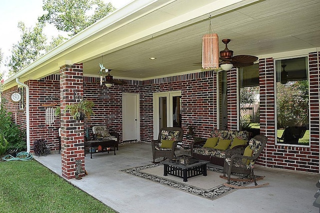 8807 Stowe Creek Ln, Missouri City, TX 77459 - view of patio featuring outdoor lounge area and a ceiling fan