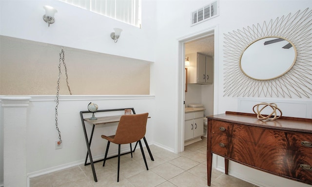 home office featuring visible vents and light tile patterned floors