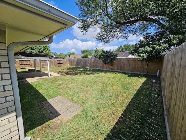 view of yard with a patio and a fenced backyard