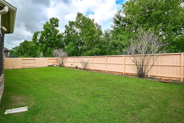 view of yard with a fenced backyard
