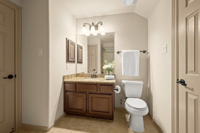 full bathroom featuring baseboards, tile patterned floors, toilet, and vanity