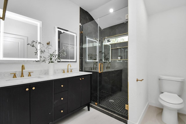 full bath featuring a sink, toilet, and a shower stall
