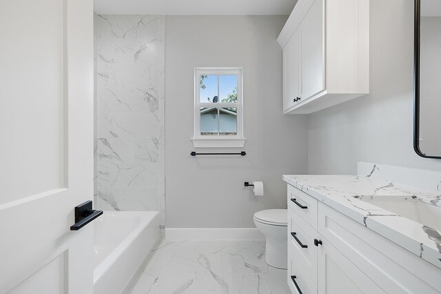 102 Tekla St, Weimar, TX 78962 - full bath with vanity, marble finish floor, baseboards, and toilet