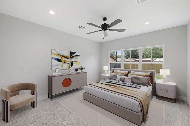 102 Tekla St, Weimar, TX 78962 - carpeted bedroom featuring visible vents, recessed lighting, baseboards, and a ceiling fan