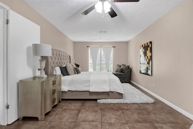 21426 Park York Dr, Katy, TX 77450 - bedroom with visible vents, a textured ceiling, ceiling fan, and baseboards
