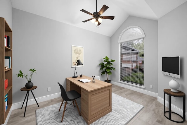 6542 Shinnecock Hills Dr, Houston, TX 77069 - office space featuring ceiling fan, vaulted ceiling, and baseboards