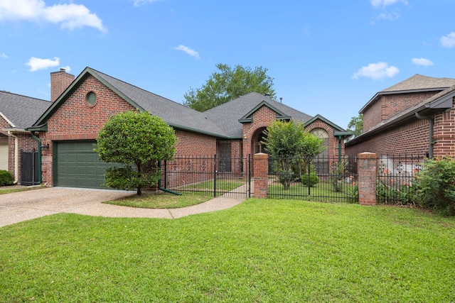 6542 Shinnecock Hills Dr, Houston, TX 77069 - view of front facade featuring brick siding, a garage, concrete driveway, roof with shingles, and a chimney