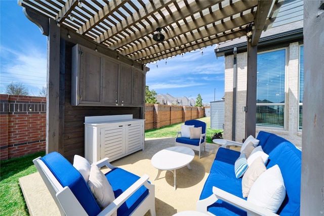 23935 Birchwood Lake Ln, Katy, TX 77493 - view of patio / terrace with a fenced backyard, a pergola, and outdoor lounge area