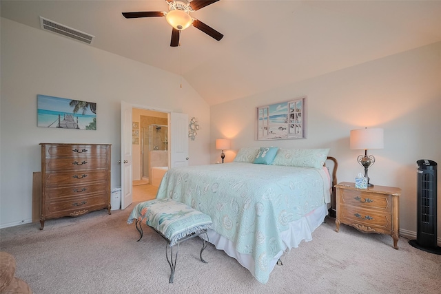 2903 Blue Mist Bnd, Brookshire, TX 77423 - carpeted bedroom featuring lofted ceiling, ensuite bath, and a ceiling fan