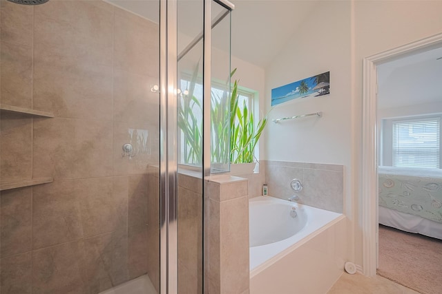 2903 Blue Mist Bnd, Brookshire, TX 77423 - ensuite bathroom with a shower stall, a bath, and vaulted ceiling