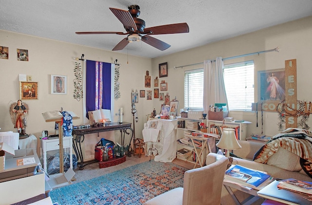 interior space with a ceiling fan
