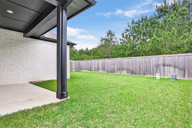 view of yard with a patio and a fenced backyard