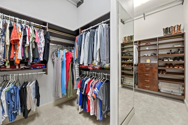 walk in closet with carpet floors