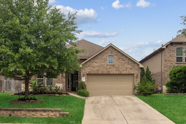 122 Jacobs Meadow Dr, Conroe, TX 77384 - view of front of property with brick siding, driveway, a garage, and a shingled roof