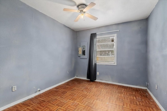 6201 Batterson St, Houston, TX 77026 - unfurnished room featuring baseboards, a ceiling fan, and electric panel