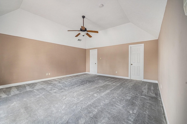 7415 Naremore Dr, Spring, TX 77379 - carpeted spare room featuring baseboards, a ceiling fan, lofted ceiling, and visible vents