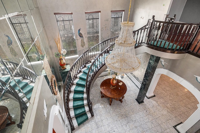stairs with a high ceiling